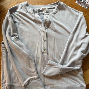 Athleta Blue-Gray Button-Up Henley Crew Neck Sweatshirt